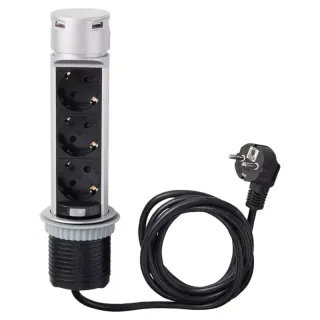 Listwa wysuwana Otio 60 mm 3 gniazda z uziemieniem 16 A 2 USB 3 x 1,5 mm2 2 m