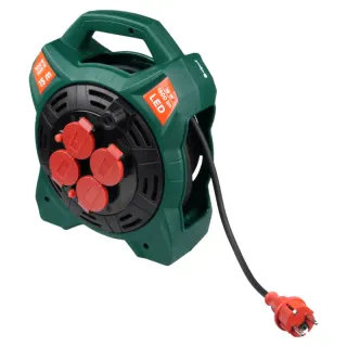 Przedłużacz bębnowy z uziemieniem 4 gniazda 15 m IP44 lampa LED