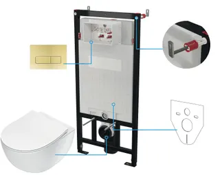 Zestaw WC podtynkowy 6 w 1 DEANTE Peonia, biały, złoty szczotkowany
