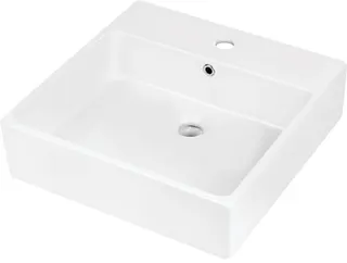 Umywalka ceramiczna nablatowa/ścienna z miejscem na baterię - 50x50 cm DEANTE Temisto, biały