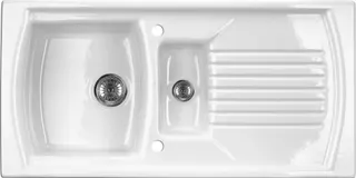 Zlewozmywak ceramiczny 1.5-komorowy z ociekaczem DEANTE Lusitano, biały